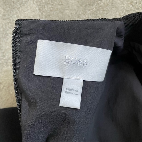 BOSS Hugo Boss Deazema Twill Jersey Dress Black Zipper Accent Sheath Size 6 EUC - Picture 7 of 10